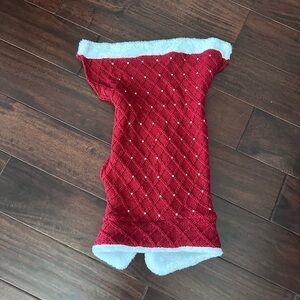 Red Knit Dog Sweater with White “fur”  Trim and sparkles